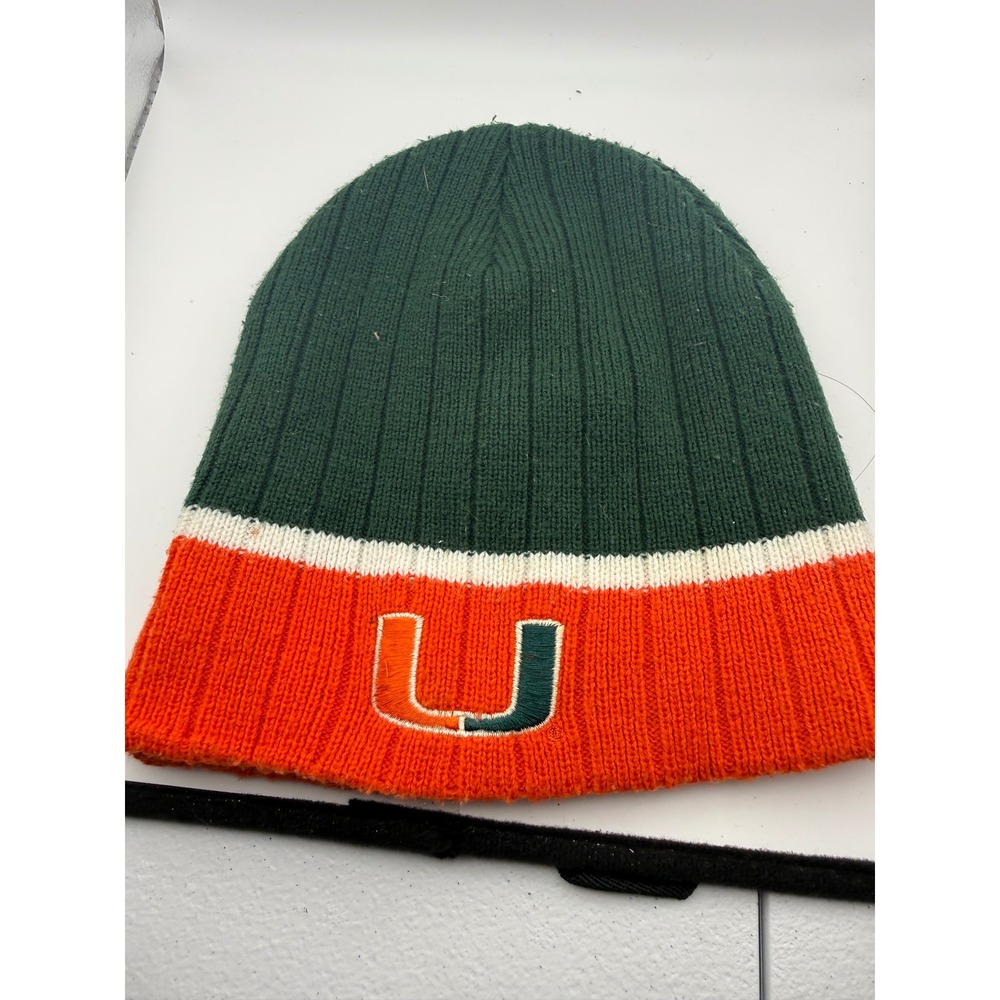 Top of the World Miami Hurricanes Beanie Hat Green Orange Knit Cap NCAA U Logo